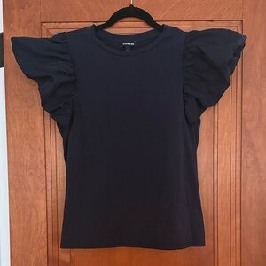 Express Navy Ruffle Sleeve Top sz L